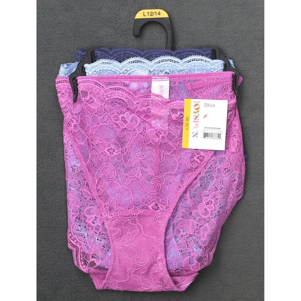 Joyspun Bikini Panties Womens L 12-14 Multi NEW 3PK Lace String Floral Scallop